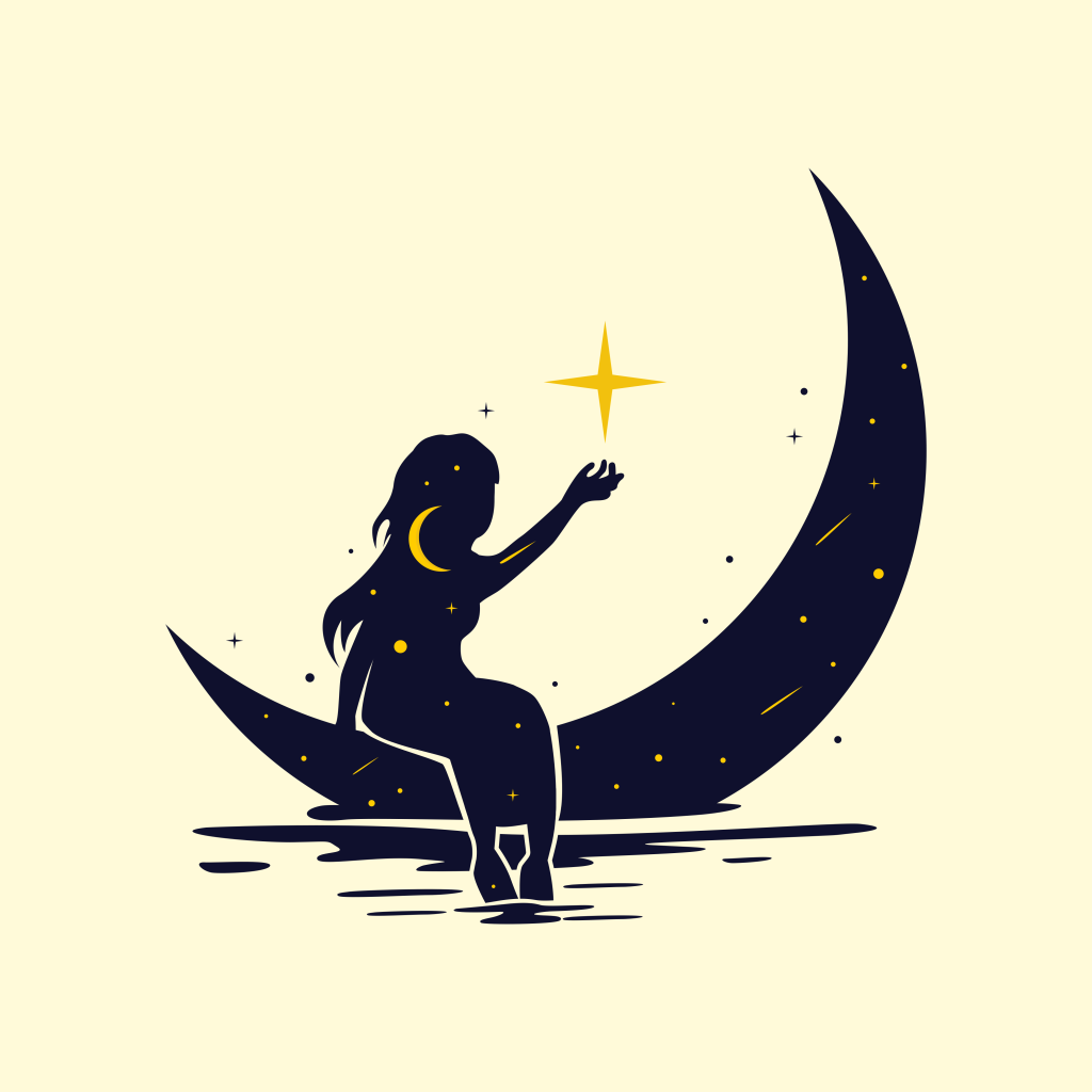 femme assise sur un croissant de lune, applications du rêve éveillé, type d'accompagnement, évolution hypnose, Savoie, EMDR, Arvillard, La Rochette, Pontcharra, Allevard, Chambéry, Grenoble, Séverine Dixon