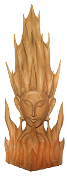 sculpture bois d'un personnage avec les cheveux en feu, gestion des émotions, colère, honte, sensibilité, relations humaines, évolution hypnose, Savoie, EMDR, Arvillard, La Rochette, Pontcharra, Allevard, Chambéry, Grenoble, Séverine Dixon
