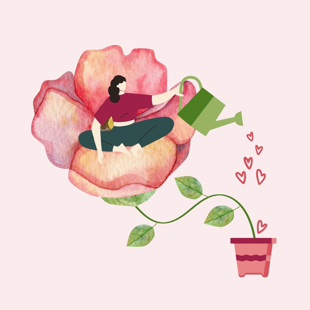 confiance, confiance en soi, estime, estime de soi, évolution hypnose, Savoie, EMDR, Arvillard, La Rochette, Pontcharra, Allevard, Chambéry, Grenoble, femme arrosant une fleur
